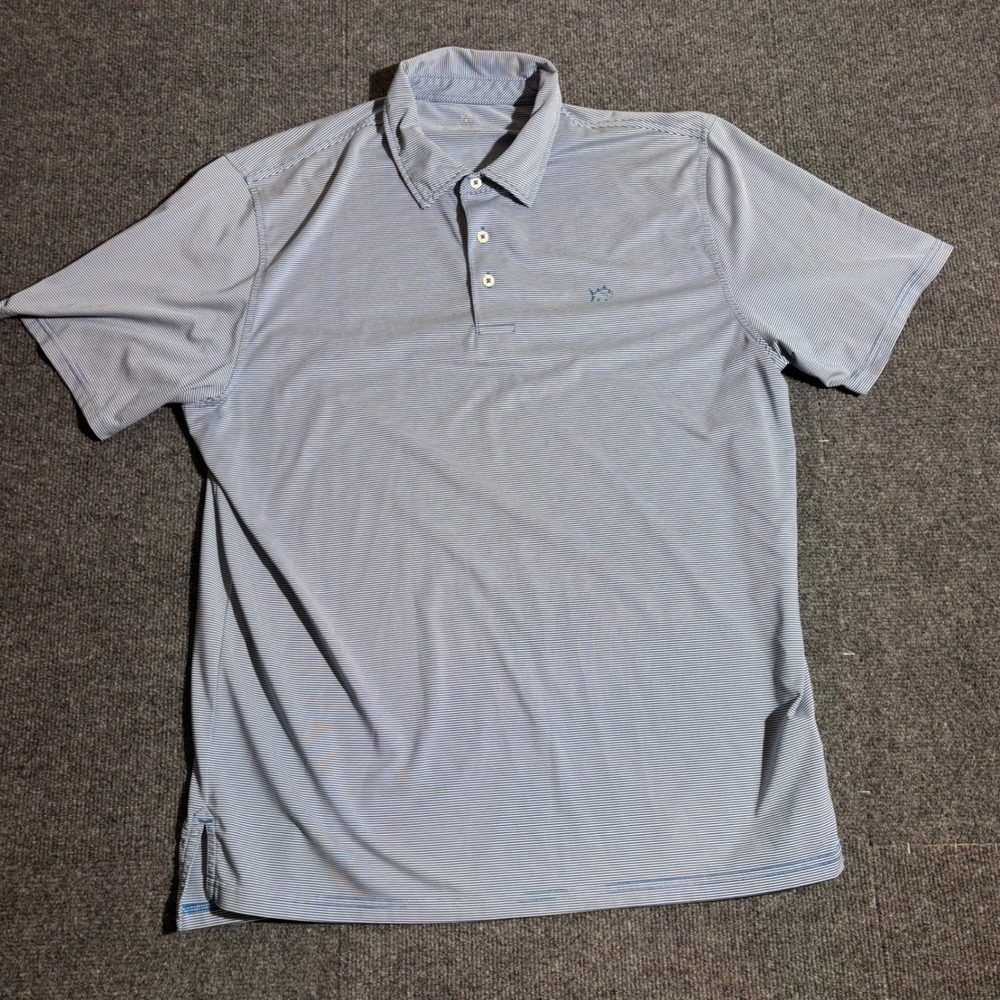 Southern Tide Mens XL Blue White Striped Performance SkipJack Polo Shirt Golf